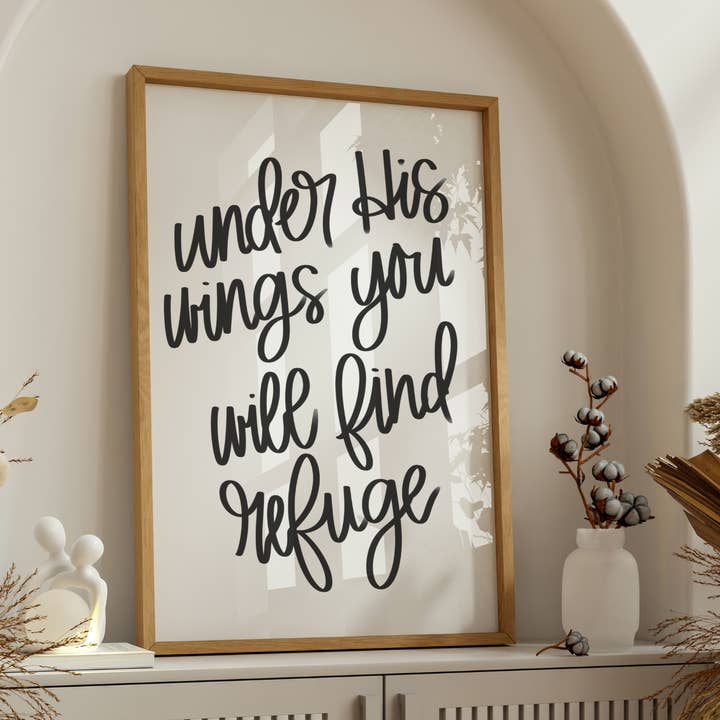 Psalm 23 Under His Wings Hand Scripted Print for wholesale by Harp and Timbrel