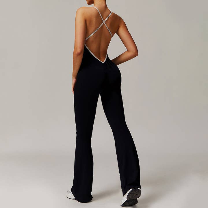 WONDERXFANS - Wholesale Jumpsuit - Women's - Hollow back yoga suit hip-lifting pleated flared jumpsuit8