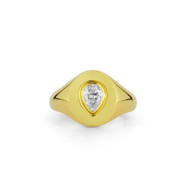 Bold Signet Ring | Pear Cut 1ct LAB Diamond for wholesale by Meira T