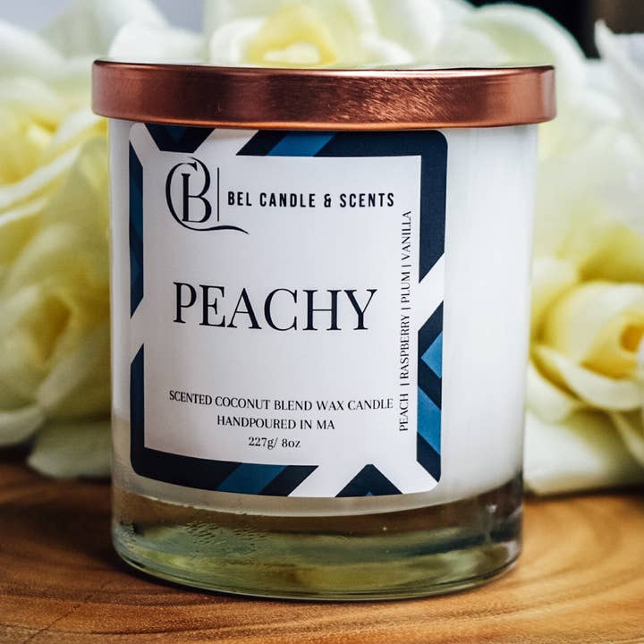 Peachy Scented Coconut or Soy Wax Candle for wholesale by Bel Candle & Scents