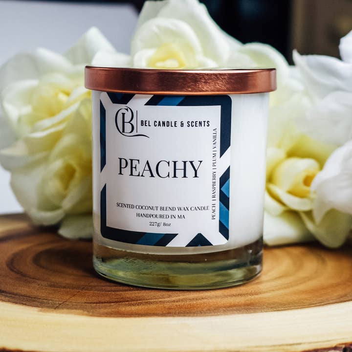 Peachy Scented Coconut or Soy Wax Candle for wholesale by Bel Candle & Scents