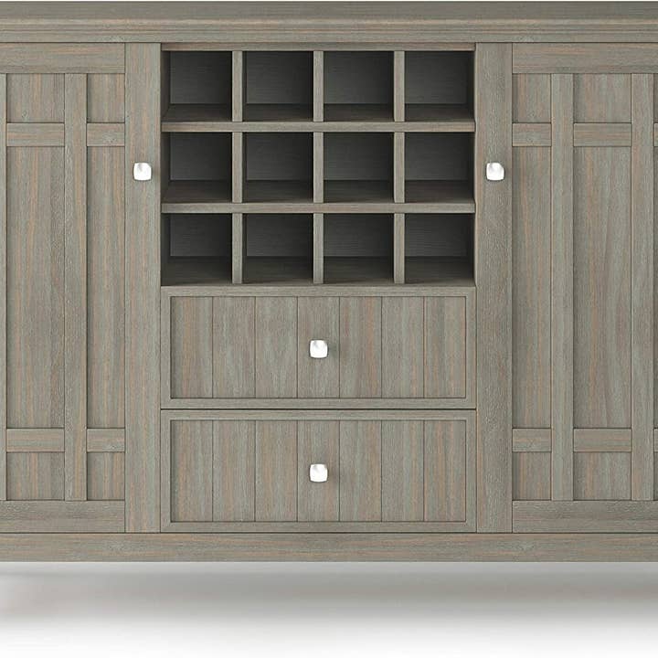 ShipItFurniture - Wholesale Sideboard - Rustic Gray Wood Sideboard Buffet with Wine Storage Rack