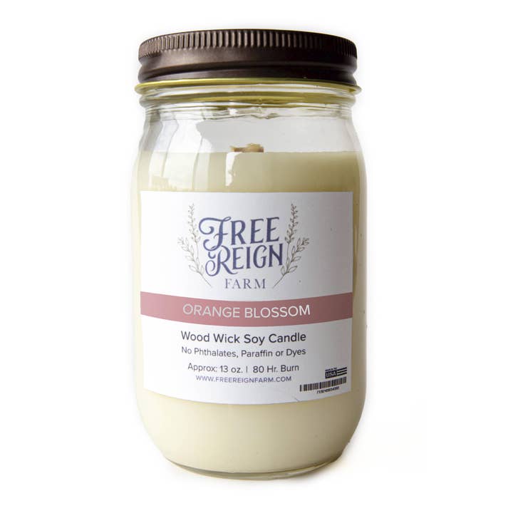 Free Reign Farm - Wholesale Jar/Filled Candle - Orange Blossom: Wood Wick Soy Candle