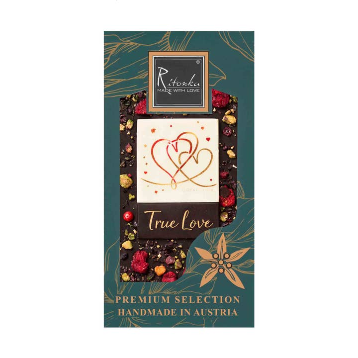 Dark Chocolate "TRUE LOVE" Raspberries, Rose, Pistachios Valentine for wholesale by Ritonka ...made with love