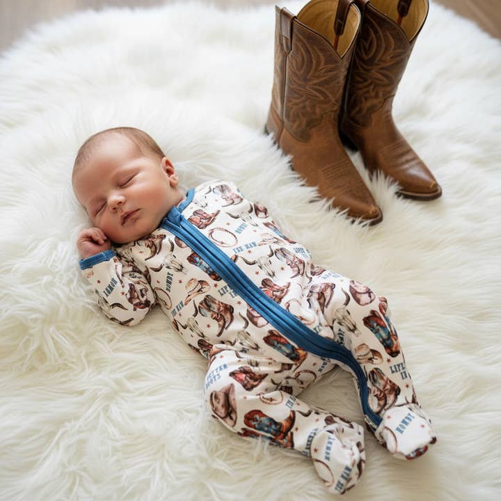 Baby Boys Sleepers - Better With My Boots On Western for wholesale by Rufflеѕ & Bоwtіеѕ - Affordable Boys & Girls Clothing