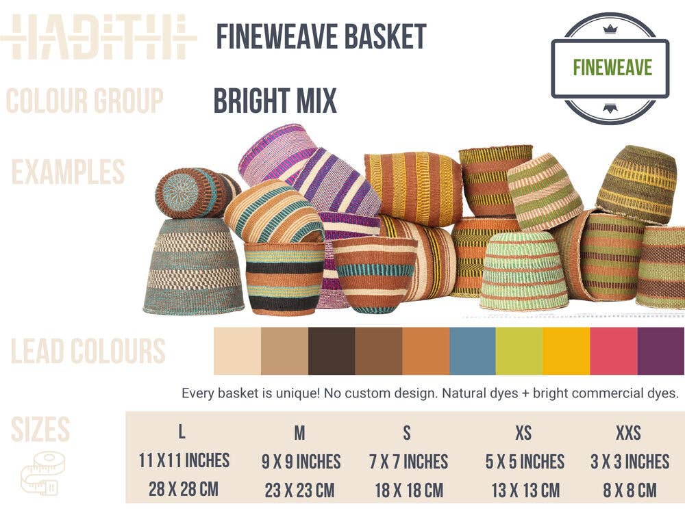 Crafts by Solid - Wholesale Basket - Handwoven "Fine Weave" Sisal Baskets - Colourful - XS to L1