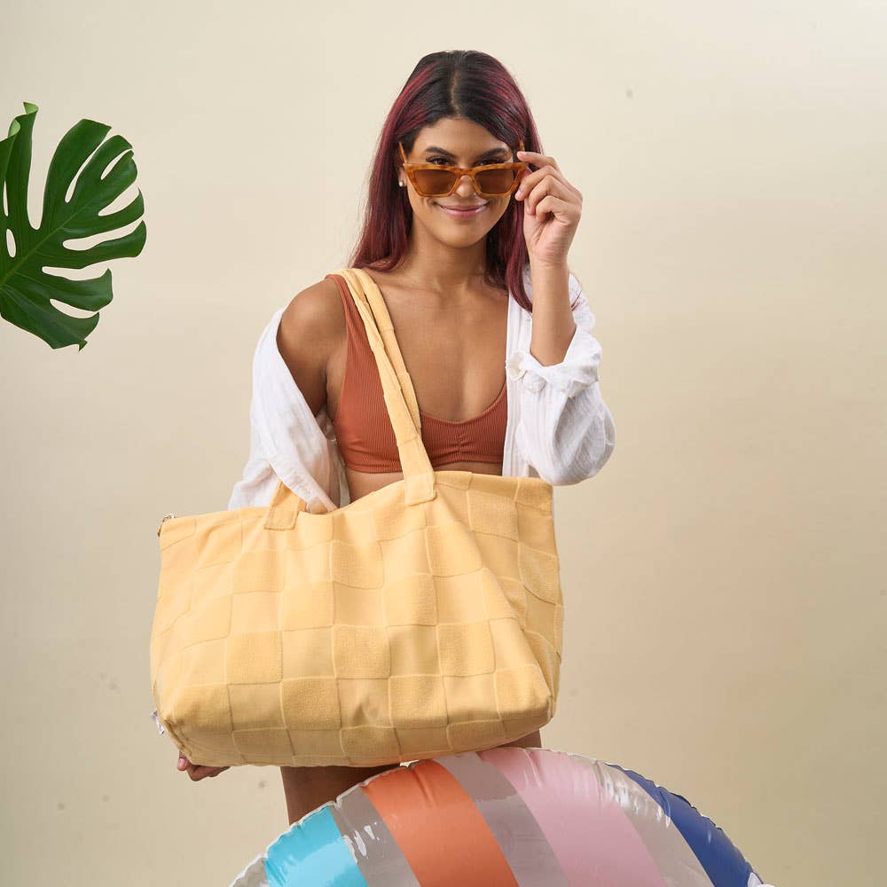 The Darling Effect - Wholesale Tote Bag - Women's - Terry Tote-Peach Check1