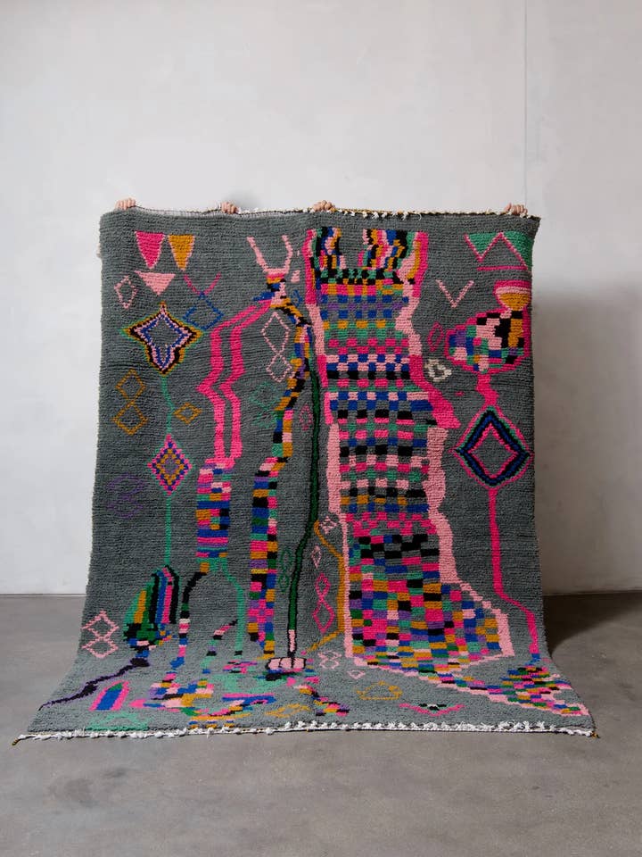 Colorful Moroccan Berber Rug, Gray Shag rug, Large area rug for wholesale by BerberNest