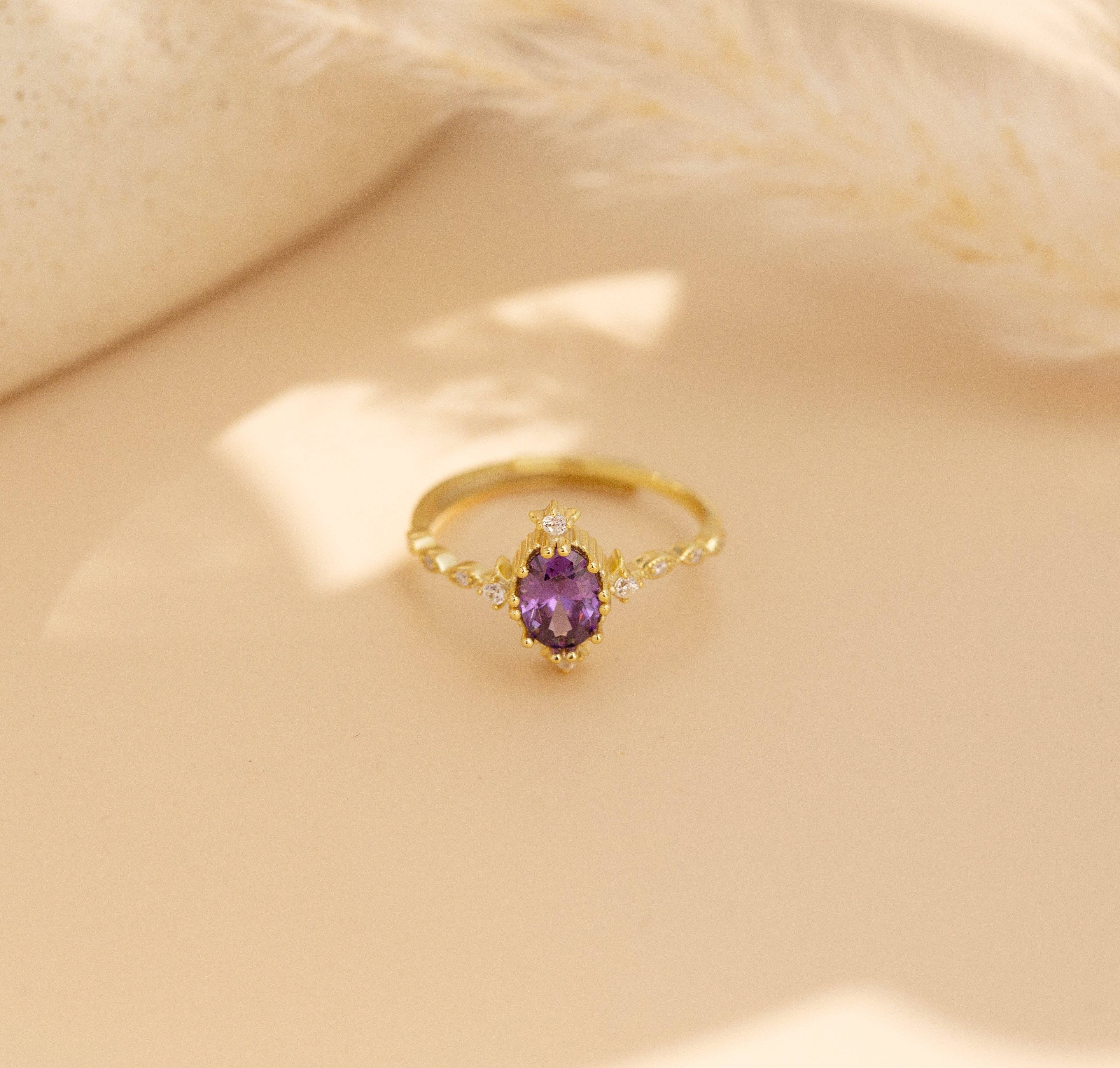 happyzzzsu - Wholesale Multi-Stone Ring - 925 Sterling Silver Gold Plated Amethyst Ring6