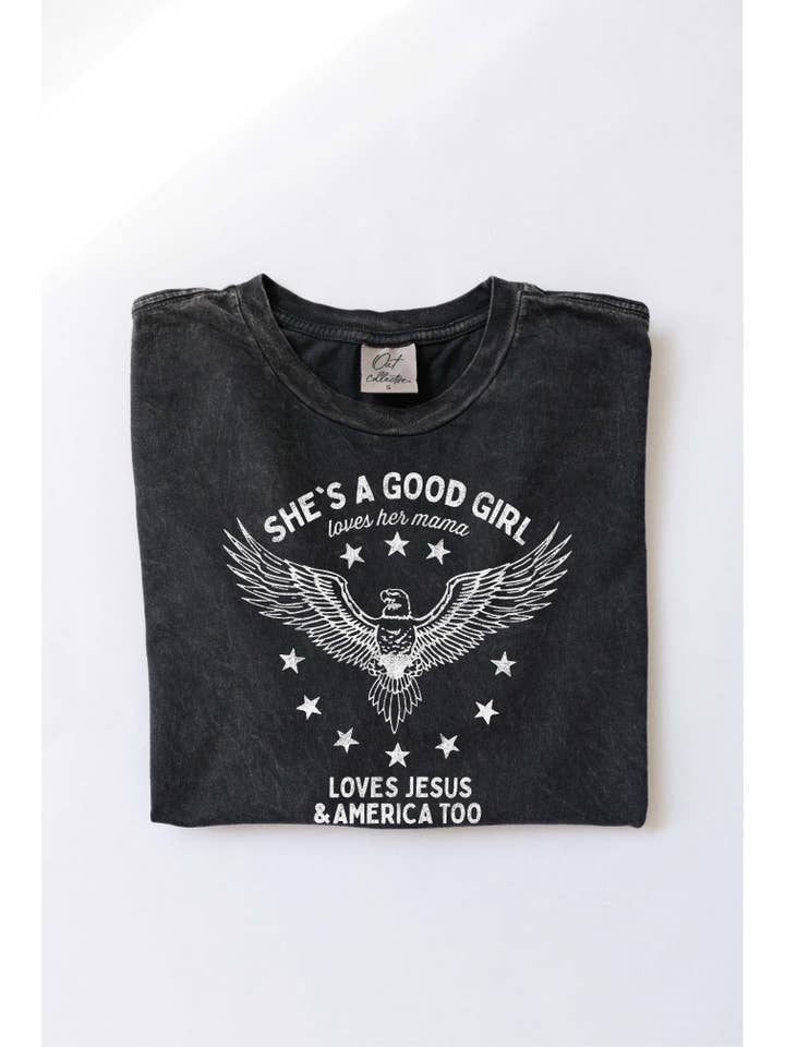 OAT COLLECTIVE - Vente T-shirt sérigraphié – femme - Haut graphique en tissu minéral délavé SHE'S A GOOD GIRL