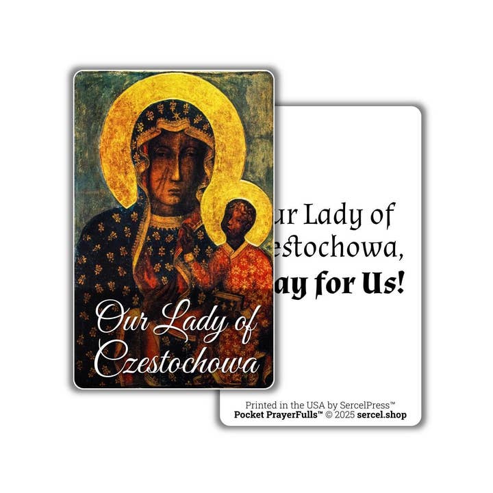 Our Lady of Czestochowa, Durable Plastic Holy Card - English or Polish - Catholic Wallet Card - Made in the USA - Pocket PrayerFulls™ for wholesale by SercelPress