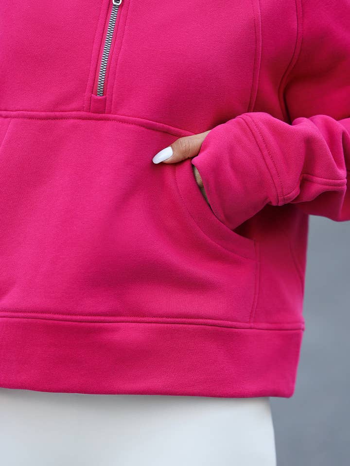 Rose Red Rosie Half Zipper Pocket Pullover Hoodie for wholesale on Faire3