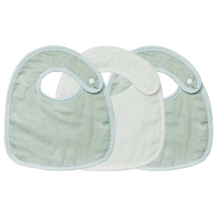 Set of 3 birth bibs - Water green - Oeko-tex for wholesale by Trois kilos Sept
