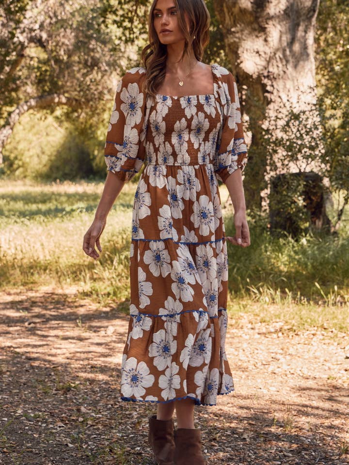 Floral Printed Tiered Midi Dress for wholesale by Oddi