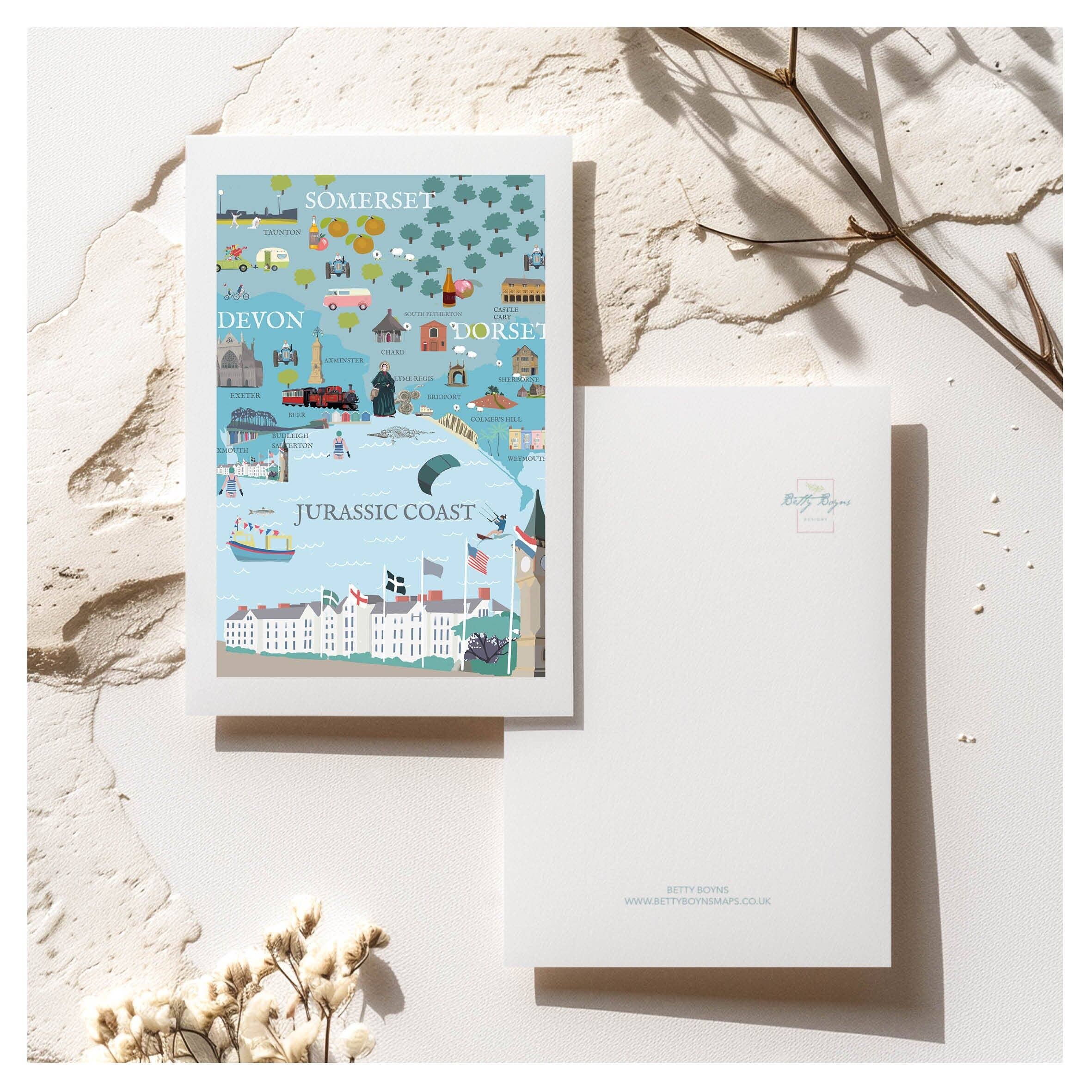 BETTY BOYNS MAPS - Wholesale Postcard - Dorset Jurassic Postcard0