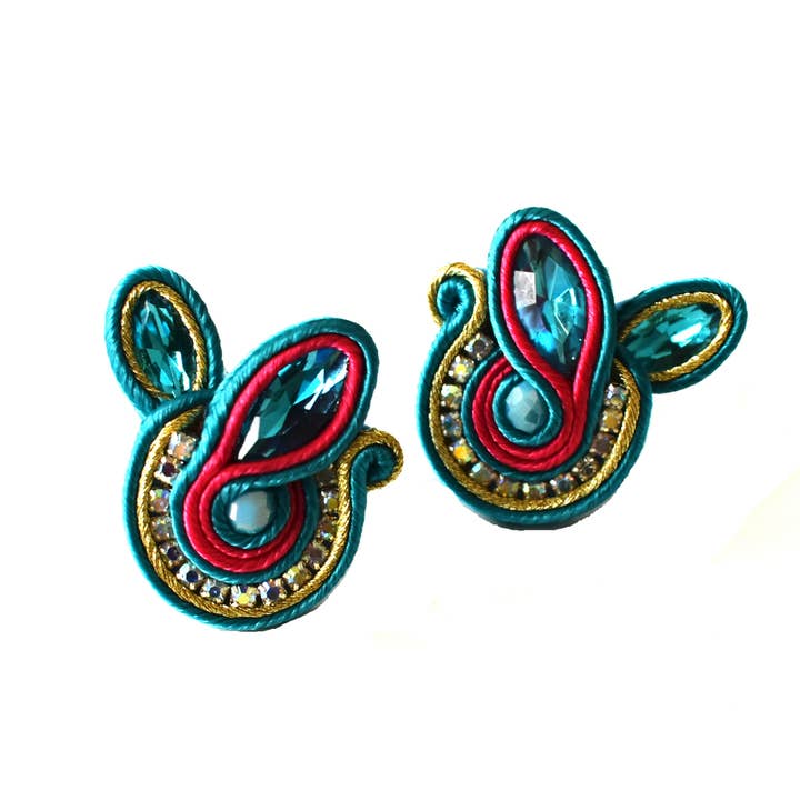 Soutache - Sophia - Teal Post Earrings for wholesale by Laurent Scott Collection