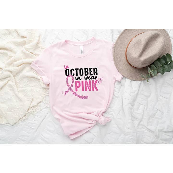 In October We Wear Pink T-Shirt, Breast Cancer Tee for wholesale by KM Clothing