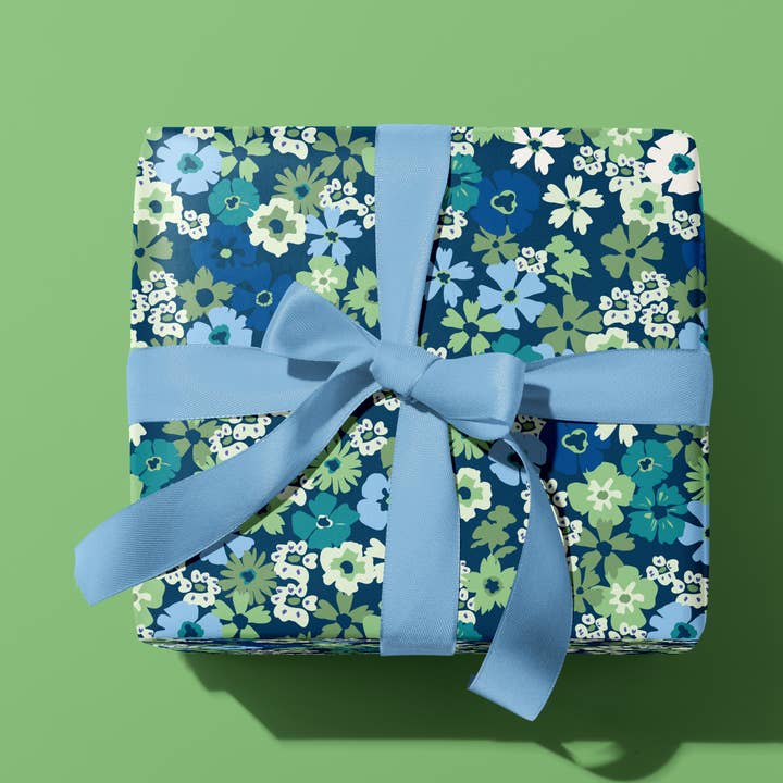 PRIMROSE PATH PISTACHIO NAVY GIFT WRAP SHEET for wholesale by Oh So Daisy