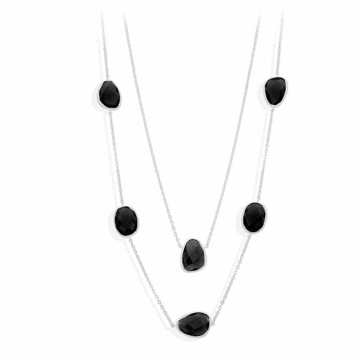 Collier long sautoir argent rhodié victoria cristal noir pour la vente par ORUS BIJOUX