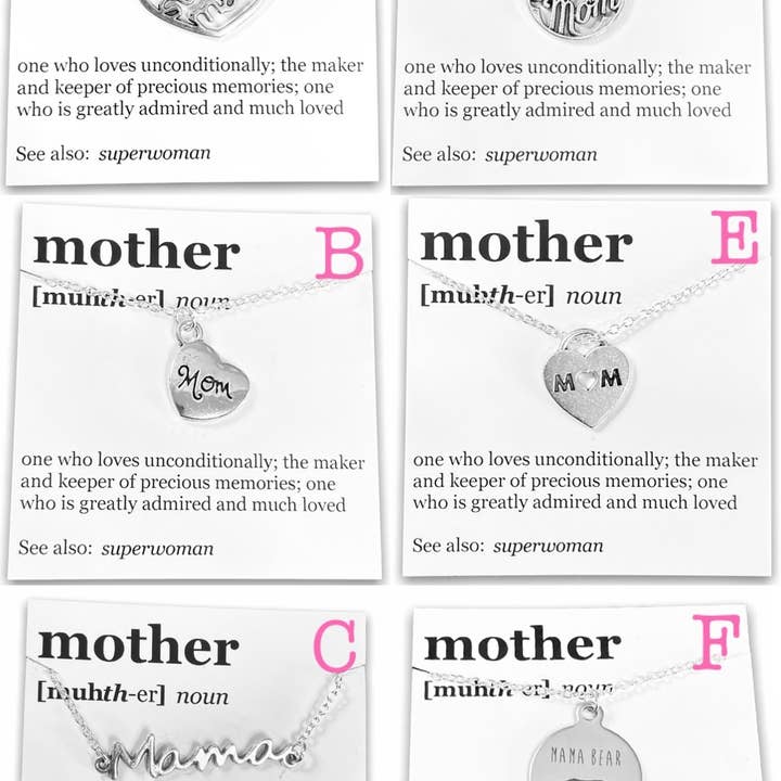 Broken Record Boutique - Wholesale Pendant/Charm Necklace - Mother's Day Pendant Necklace on "Mother" Dictionary Card4