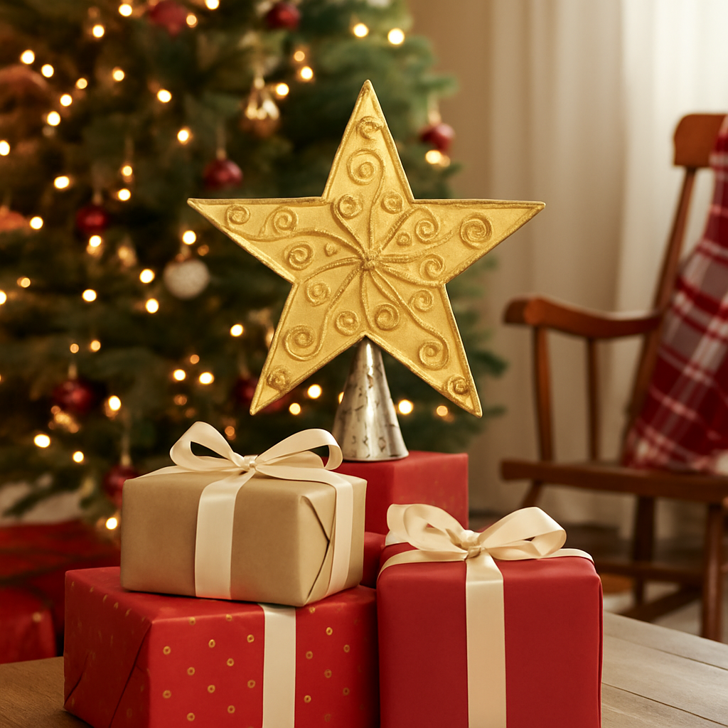 Beyond Borders - Wholesale Tree Topper - Gold Embossed Star Tree Topper4