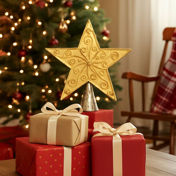 Beyond Borders - Wholesale Tree Topper - Gold Embossed Star Tree Topper4