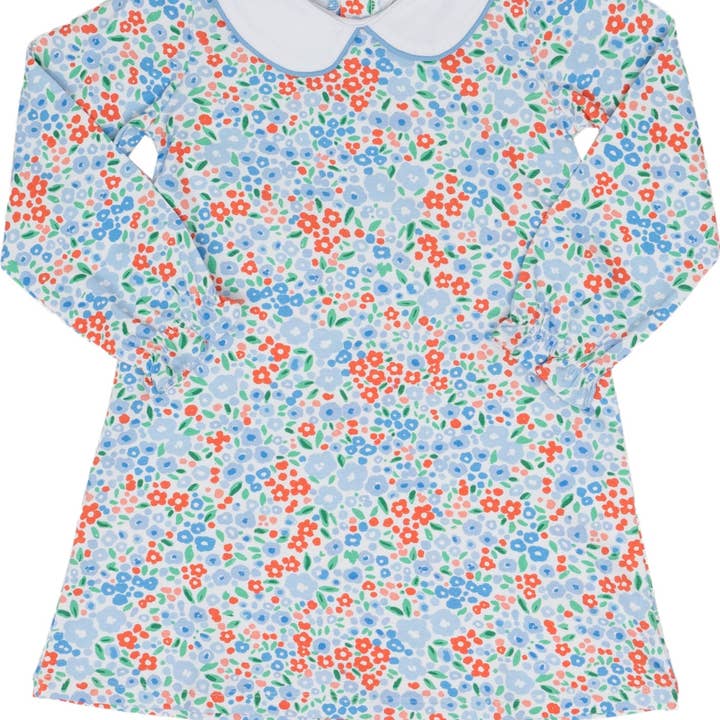 Presley Kait Blue Red Floral Long Sleeve Dress for wholesale by The Oaks Apparel Company