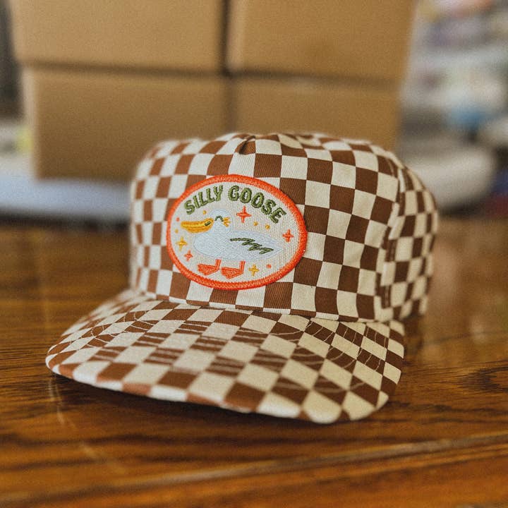 The Space Bureau - Wholesale Flat Brim Cap - Unisex - Silly Goose 5-Panel Checkered Floppy Hat6