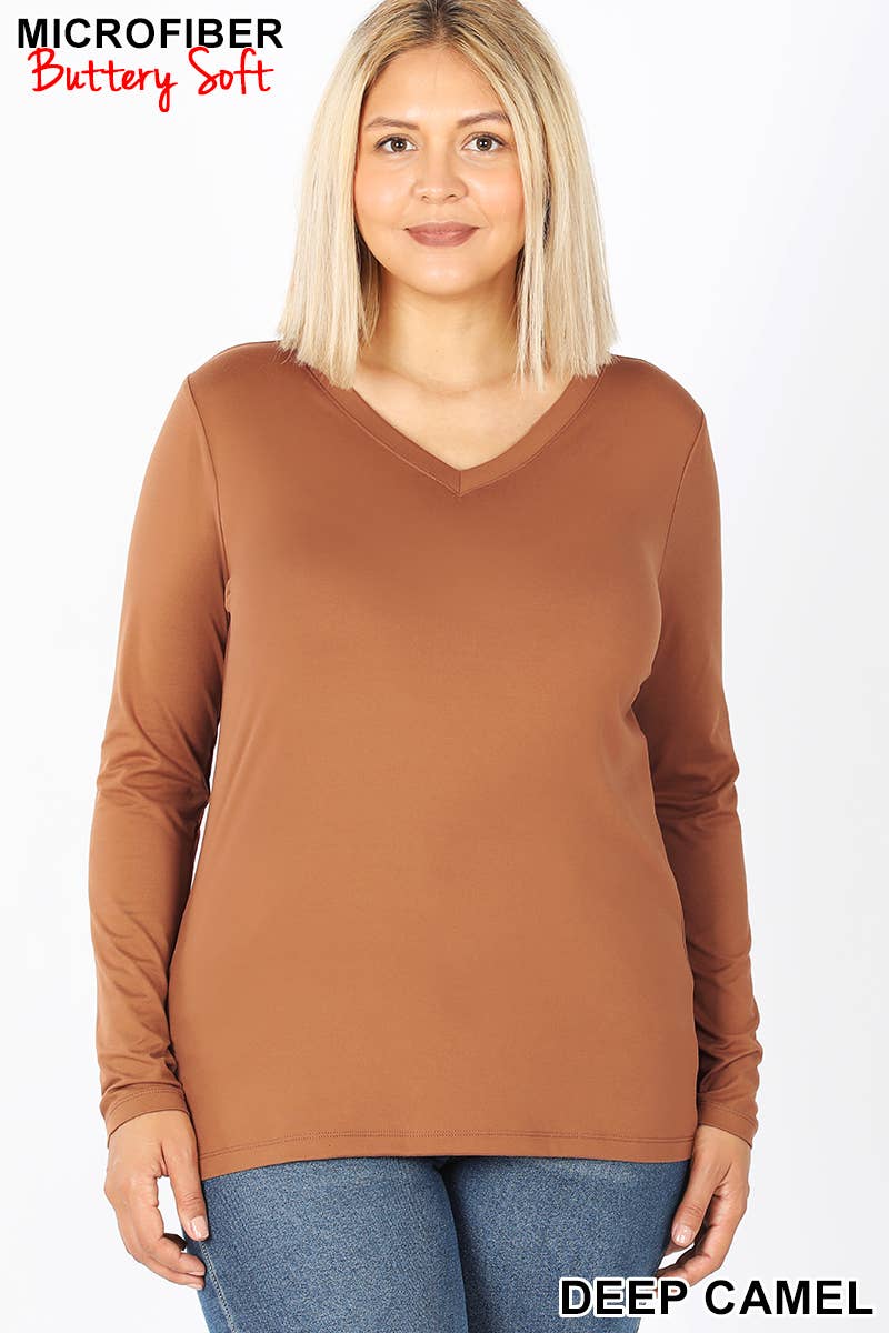 42POPS - Wholesale T-Shirt - Women's - ",...Plus Microfiber Long Sleeve V Neck Tee3