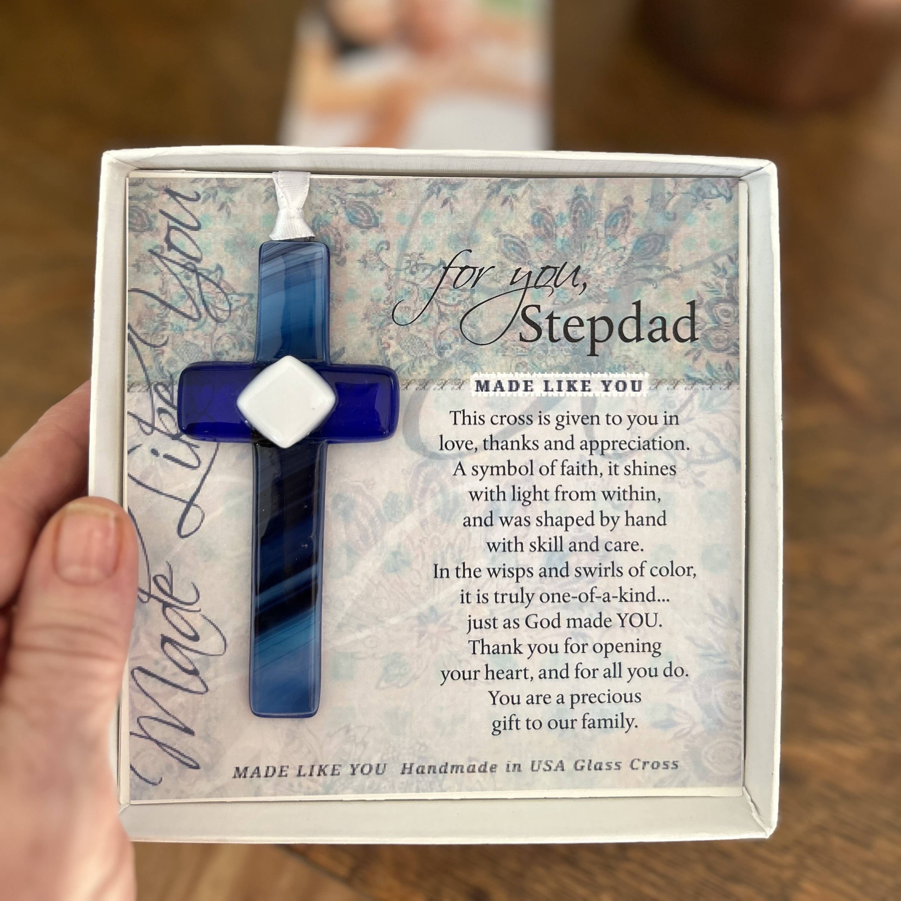 The Grandparent Gift Co. Inc. - Wholesale Ornament - Stepdad Gift  USA Handmade Glass Cross Christian 44732