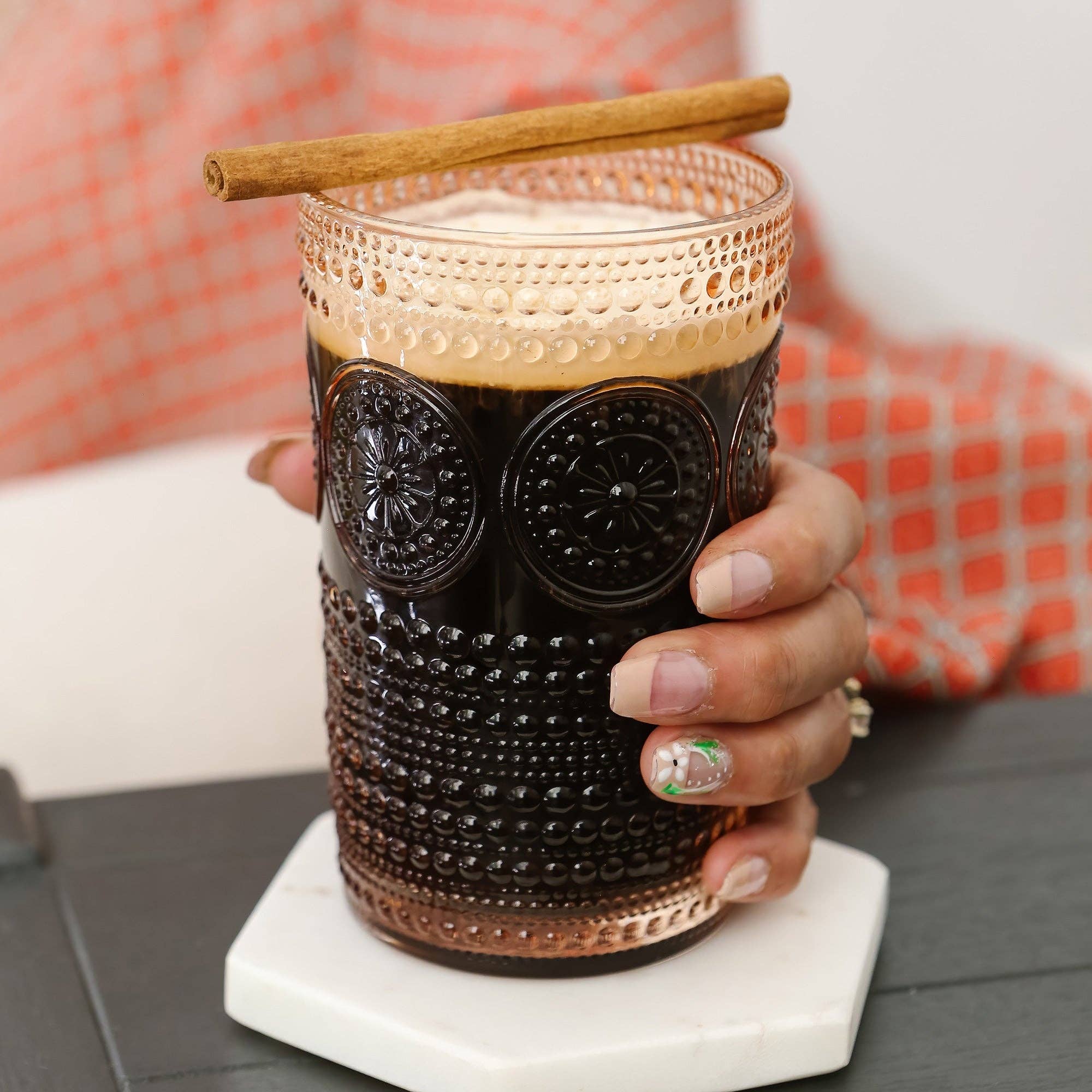 Kate Aspen - Wholesale Cocktail/Liquor Glass - 13 oz. Hobnail Beaded Floral Rose Gold Drinking Glasses (Set3