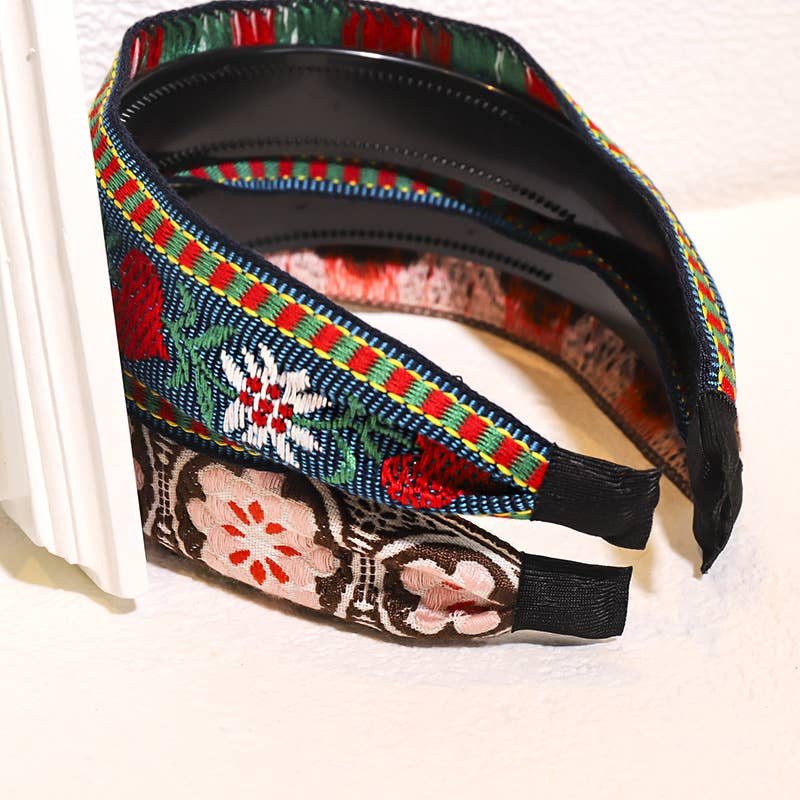 Tourtiwi - Venta al por mayor Cinta para el pelo - Mujer - Cinta de Pelo Retro Antideslizante con Bordado de Flores Bohemias10
