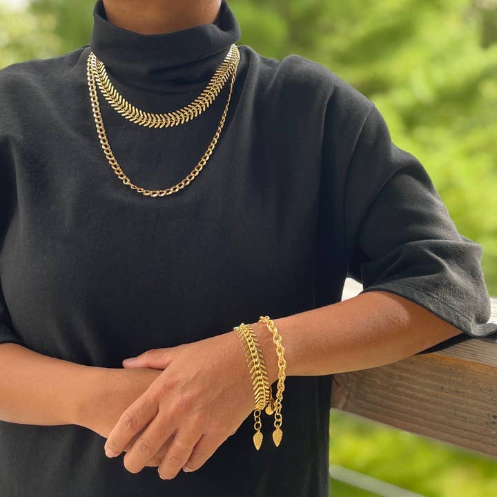David Aubrey Jewelry - Wholesale Link & Chain Necklace - DOR215 Gold Chain Fish Bone Necklace