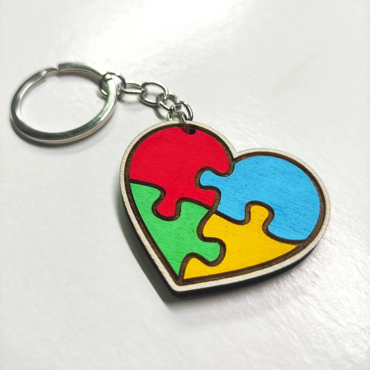 Herbs&Belles - Wholesale Keychain - Unisex - Wooden Autism Spectrum Keyring, Neurodiversity Keychain