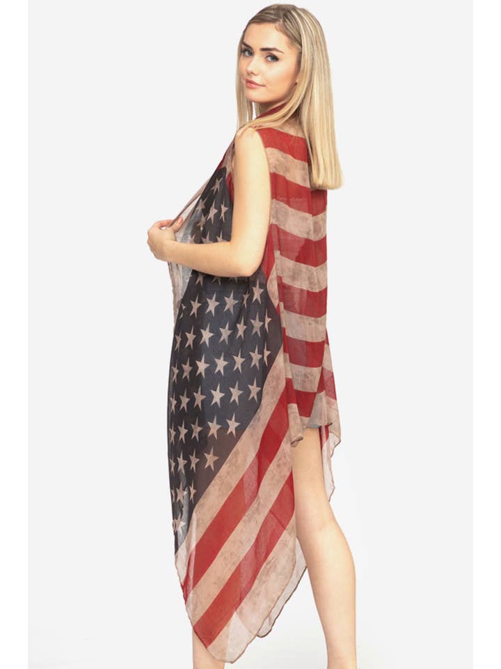 Hana - Venta al por mayor Chaleco de abrigo - Mujer - Chaleco vintage con bandera estadounidense2