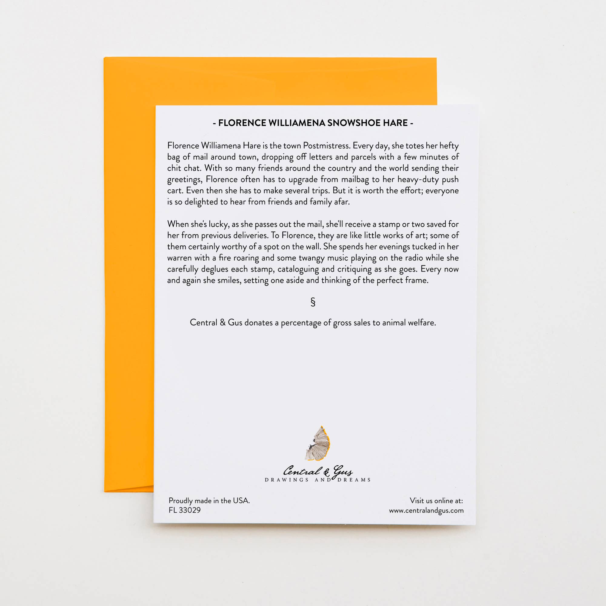 Central & Gus - Wholesale Stationery/Notecard Set - Florence Williamena Snowshoe Hare Note Card1