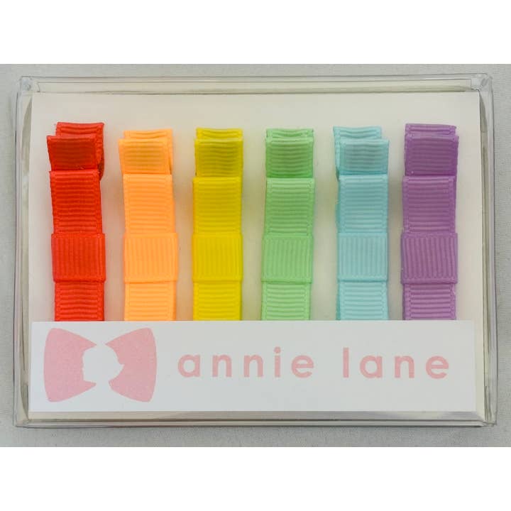 Boîte de 6 nœuds pour cheveux - solides arc-en-ciel lumineux pour la vente par Annie Lane