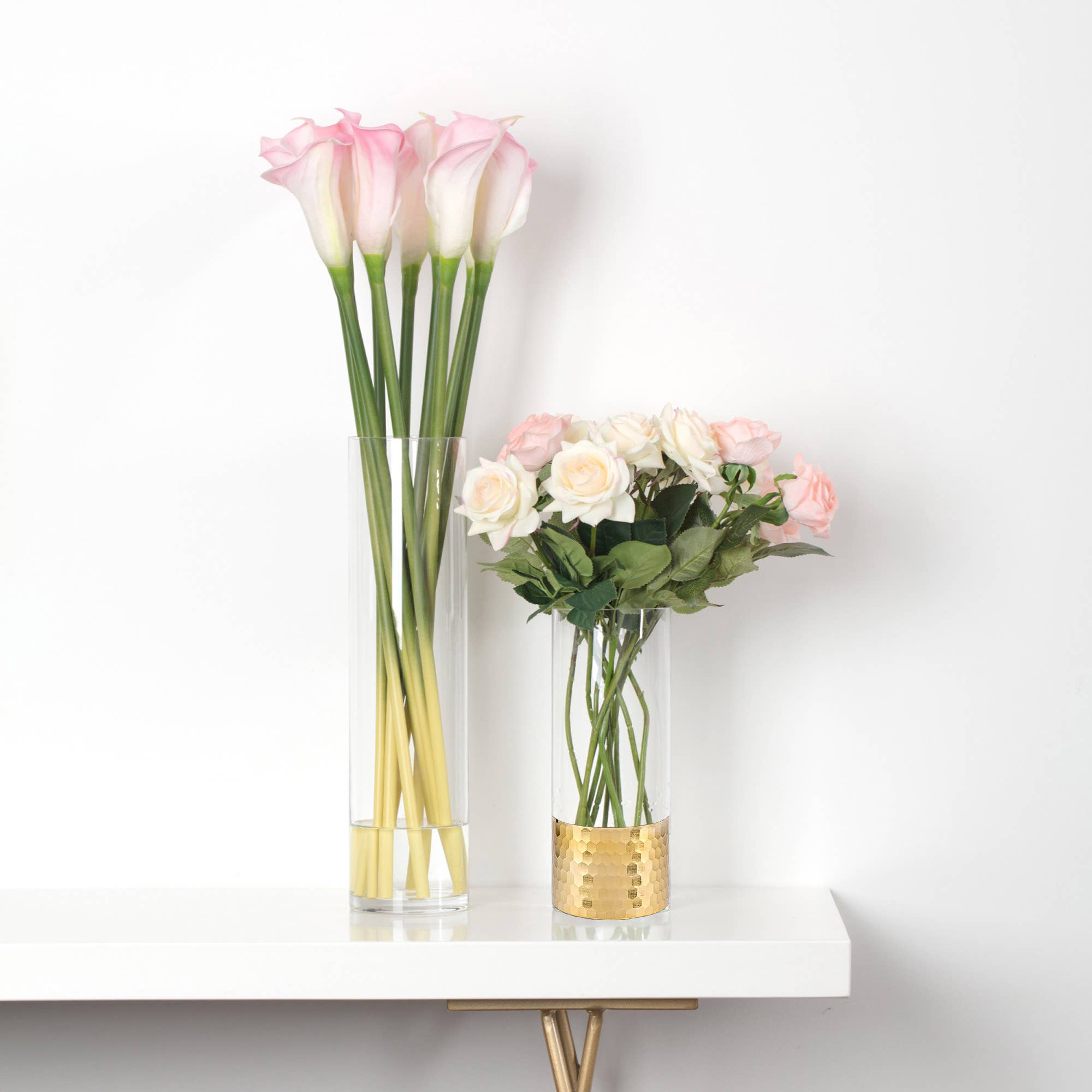 WGV International - Wholesale Vase - WGV Cylinder Glass Vase with Gold Foil Honeycomb - 4" x 8"H6