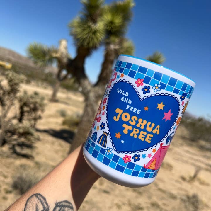 LOLALA - Your California Happiness Market 💛 - Wholesale Coffee Mug - Wild And Free - Joshua Tree Mug (15oz, blue)