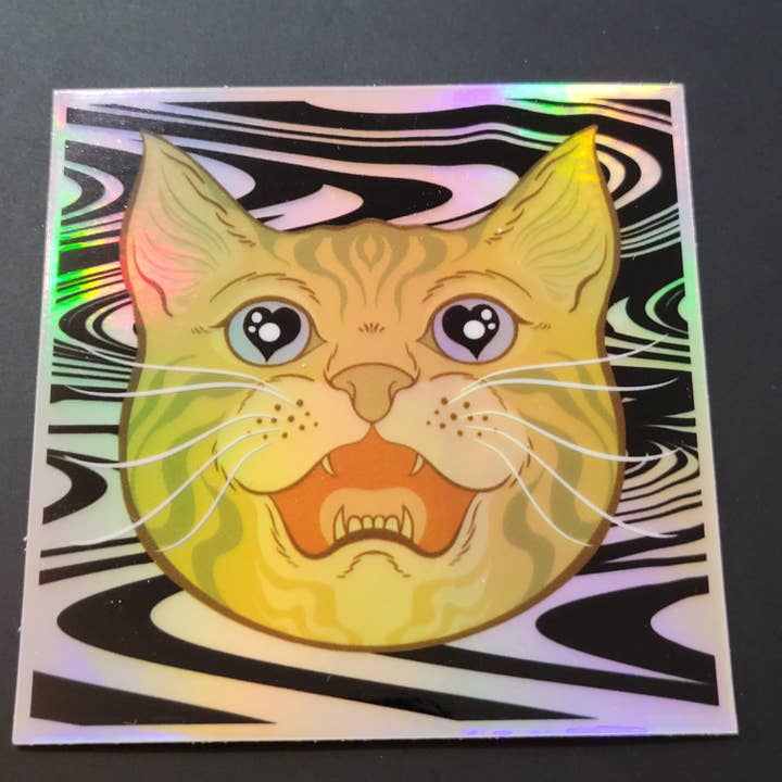 *Sticker: Cozmik Love Cat 3" Holographic Vinyl Sticker for wholesale by Cat Champion