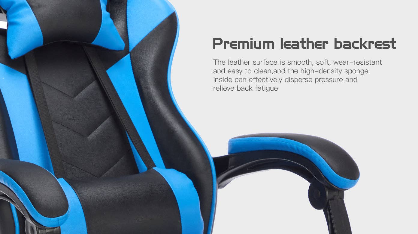 39F Inc. - Wholesale Chair - Blackblue Gaming Chair with Footrest & Ergonomic Support11