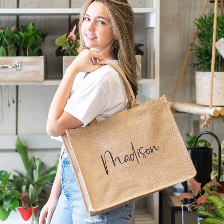 Bodhi Life Design - Wholesale Tote Bag - Women's - Monogram Burlap Tote Bag, Monogram Beach Bag, Custom Tote