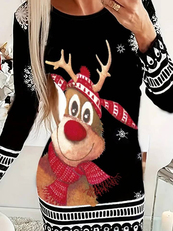 NINEXIS - Wholesale Knit Sweater - Women's - CWOSWL07612_CHRISTMAS PATTERN CASUAL KNIT LONG SLEEVE TEE5