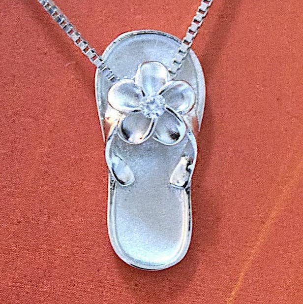 Paradise Treasures Jewelry - Wholesale Individual Charm/Pendant - Hawaiian Plumeria Slipper Pendant, Sterling Silver Plumeria CZ Sandal Pendant, Hawaiian Jewelry, Christmas Anniversary Birthday Gift3