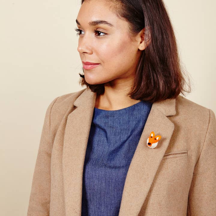 Crochet Fox Brooch for wholesale by Just Trade UK