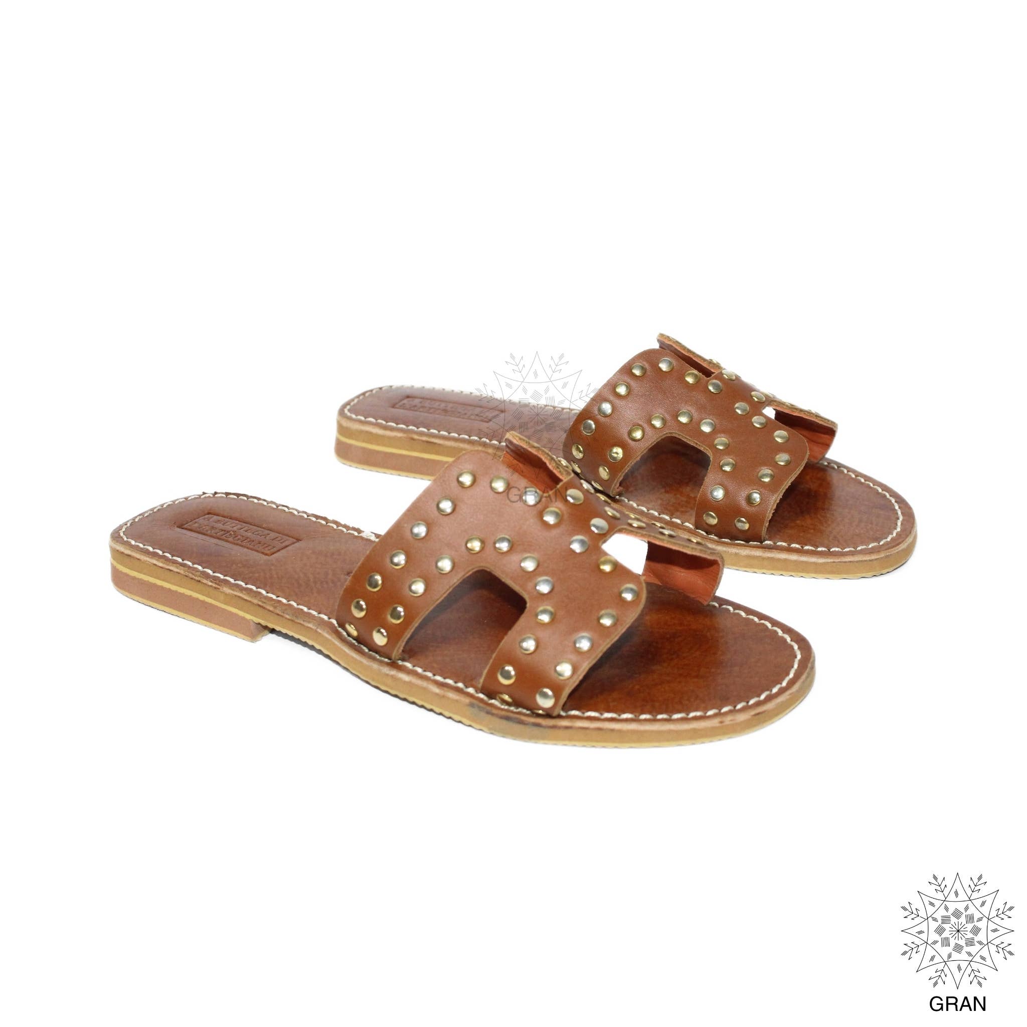 Gran Wholesale - Wholesale Sandals - Women's - Studded Leather Slide Sandals, Comfy Flat Strappy Footwear.1