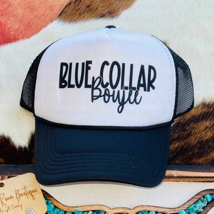 Blue Collar Boujee Western Trucker Hat for wholesale by Ranchy Roan Boutique