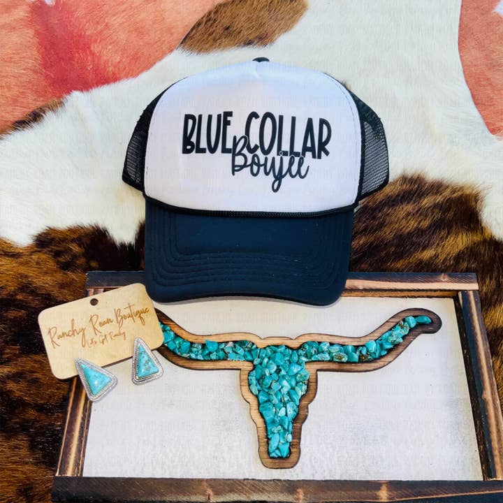Blue Collar Boujee Western Trucker Hat for wholesale by Ranchy Roan Boutique