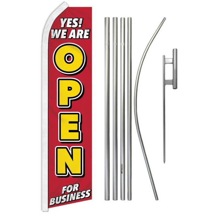 Yes! We Are Open Super Flag & Pole Kit for wholesale by Flags Importer