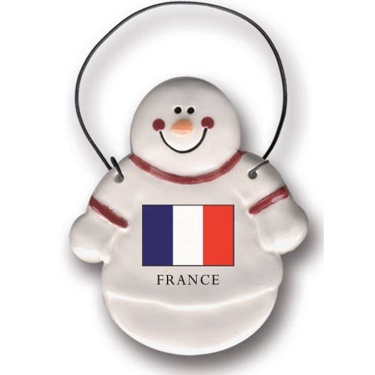 August Ceramics - Venta al por mayor Adornos - Adorno de cerámica con forma de muñeco de nieve: bandera francesa: FRANCIA